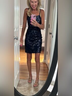 B Darlin Navy Sequin Cocktail Sheath Dress - stunning